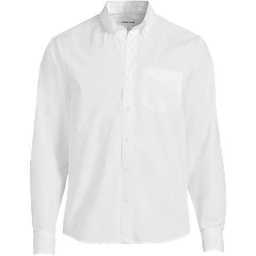 Gemustertes Popeline-Hemd mit langen Ärmeln, Herren,  Weiß, Baumwolle, by Lands' End