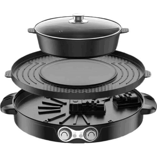 2‑in‑1 Hotpot und Tischgrill - Elektrischer runder Hotpot‑Grill - Doppelte Nutzung - Leistungsstark - Schwarz