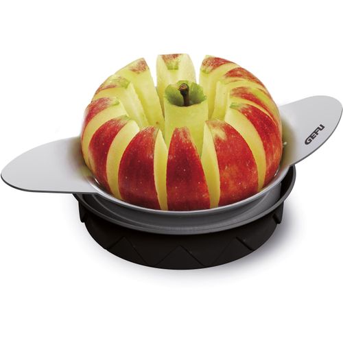 Obstschneider GEFU "Pomo", silber (schwarz, silberfarben), Ø:11cm, Edelstahl 18/10, Küchenschneider, Obstschneider, japanisches Klingenstahl