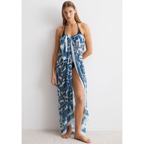 XXL-Schal MARC O'POLO "Geo Print", Damen, blau (murphy marine print), Web, Polyester, Modetücher, mit vielseitigen Tragemöglichkeiten