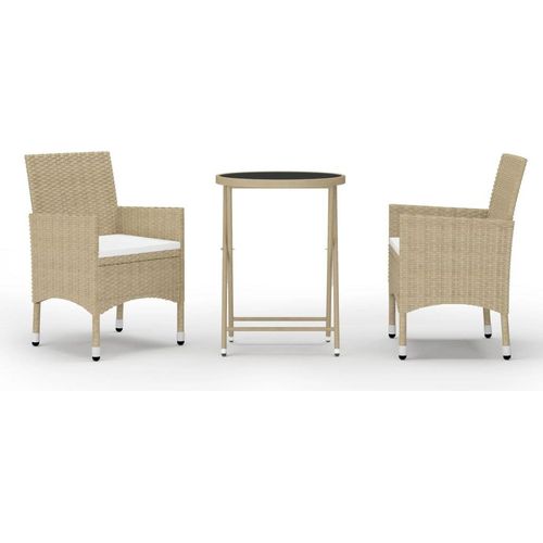 vidaXL 3-tlg. Bistro-Set Poly Rattan und Hartglas Beige
