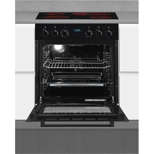 Exquisit Herd-Set EHE185-HBZ-020-Set schwarz | 75 l Garraumvolumen | Glaskeramikkochfeld | Zweikreis- & Bräterzone | Versenkbare Bedienknebel