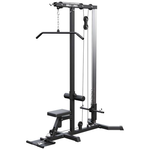 GORILLA SPORTS® Latzugstation - Verstellbar, inkl. Trizepsstange, Latzugstange, bis 280kg, 30mm, Schwarz - Latzugturm, Kabelzugstation, Fitnessstation
