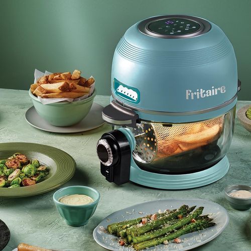 FRITAIRE - DIE UNGIFTIGE UND SELBSTREINIGENDE HEIßLUFTFRITTEUSE mit einer 4,8 L Glasschale mit 360º Sieb, selbstreinigend und BPA-frei grün
