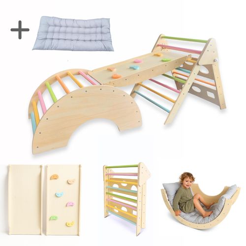Dastium Montessori Klettergerüst XXL aus Holz für Kinder in Pastellfarben