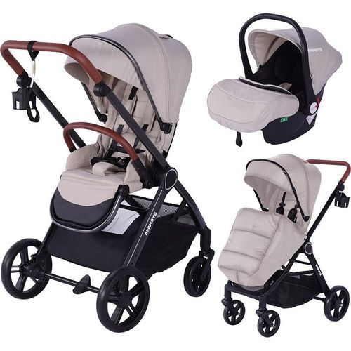 Einheitsgröße BM-10|Barmøya 3-in-1 Kombi-Kinderwagen Komplettset beige