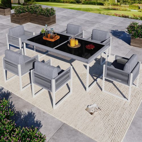 okwish Garten Lounge Set6-Personen, EssgruppeGartenmöbel Set, Balkonmöbel , Balkonset Sitzgruppe mit SesselnOutdoor GartentischGrau