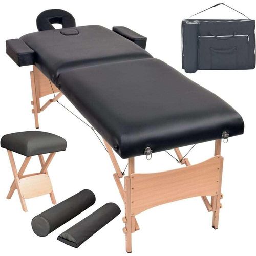 Massageliege 2-Zonen mit Hocker Klappbar 10 cm Sitz Schwarz