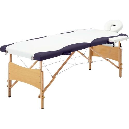 Massageliege Klappbar 2-Zonen mit Holzgestell Weiß und Lila
