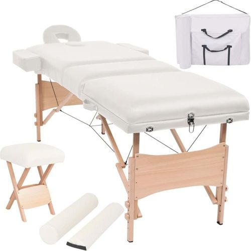 Massageliege 3-Zonen mit Hocker Klappbar 10 cm Sitz Weiß
