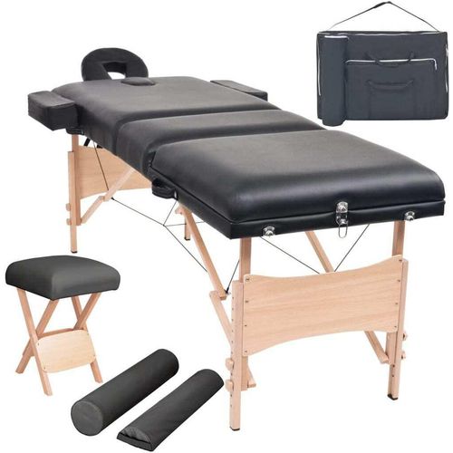 Massageliege 3-Zonen mit Hocker Klappbar 10 cm Sitz Schwarz