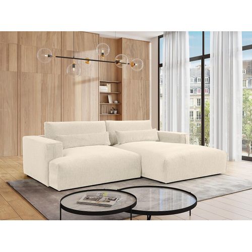 Rechtes Ecksofa mit beigem Chenille-Bezug - COLYSIA