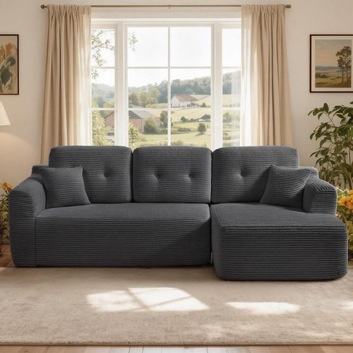 Modulares Sofa, Ecksofa mit Liege rechts, 244 cm breit, vakuumverpackt, keine Montage erforderlich, grau