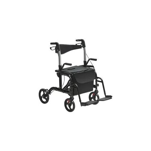VEVOR 2-in-1 Rollator und Transportstuhl zusammenklappbare Rollator-Rollstuhl-Kombination und Fußstützen leichter Aluminium-Rollator mit verstellbarem Griff All-Terrain-Räder 136 kg Schwarz