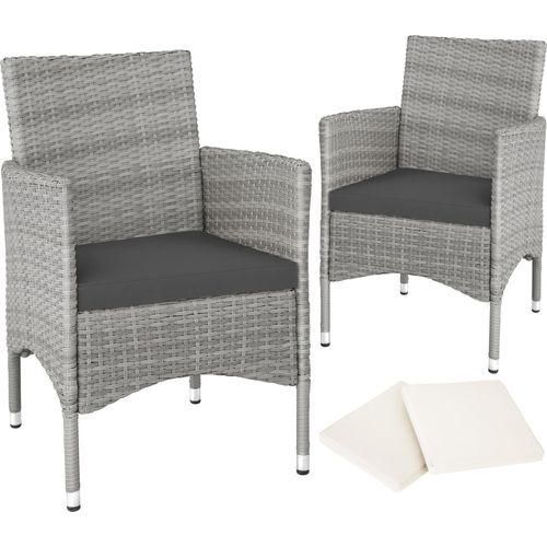 tectake® 2er Set Rattanstuhl Nantes widerstandsfähig 59 x 57 x 85 cm