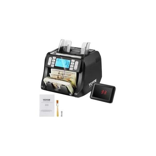 VEVOR Geldzählmaschine, Banknotenzähler mit UV-, MG-, IR- und DD-Falschgelderkennung, USD- und EUR-Geldzählmaschine mit Additions- und Batch-Modus, Großes LCD & Externes Display