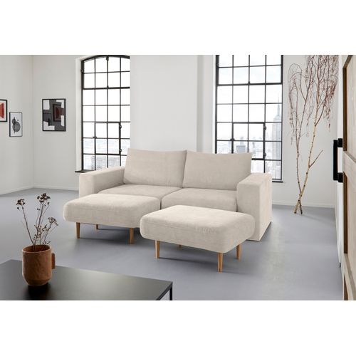 3,5-Sitzer "Looksv", beige, B:232cm H:96cm T:107cm, LOOKS BY WOLFGANG JOOP, Sofas, 3 5-Sitzer, Verwandlungssofa: aus Sofa wird Sofa mit 2 Hockern