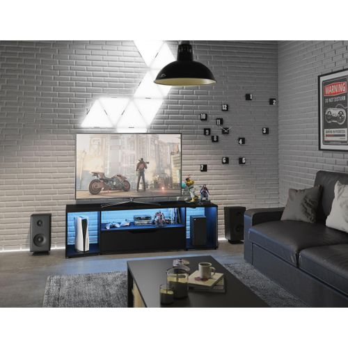 Media-Board GAMI "HACK", schwarz, B:163cm H:48cm T:45cm, Holzwerkstoff, Sideboards, Media-Board, TV-Möbel speziell für Gamer entwickelt