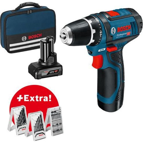 Akku-Bohrschrauber GSR 12V-15, mit 1 x 2.0 Ah, 1 x 4.0 Ah, Zubehör-Set in Tasche