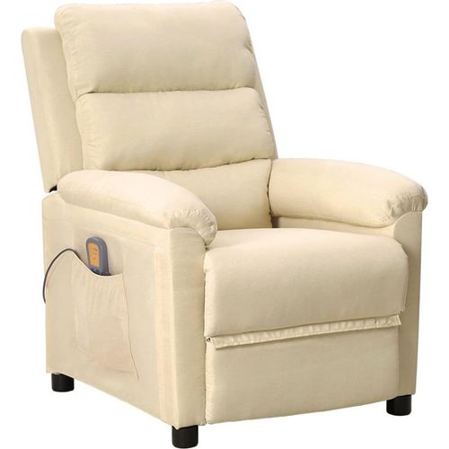 Massagesessel Creme Stoff 74 x 101,5 x 92 cm mit 6-Punkt-Vibrationsmassage und manueller Liegefunktion