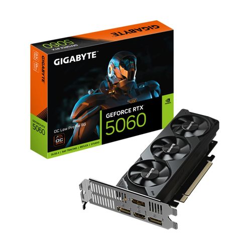 GIGABYTE GeForce RTX 5060 OC Low Profile 8G Grafikkarte - 8GB GDDR7, 128bit, PCI-E 5.0, 2512 MHz Kerntakt, 3 x DisplayPort, 1 x HDMI, GV-N5060OC-8GL