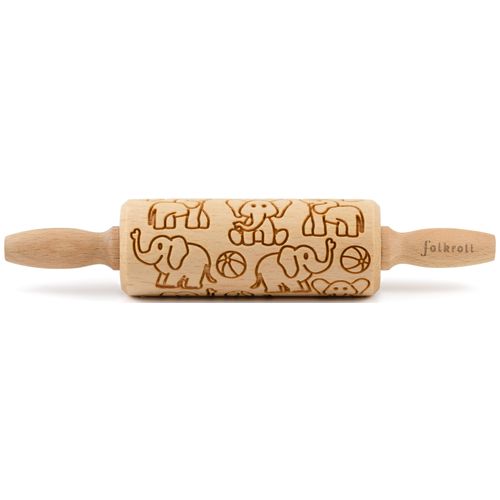 Teigroller FOLKROLL "Elefanten", braun (holzfarben), L:23cm Ø:4,5cm, Massivholz, Teigroller, Keksteig im Handumdrehen mit Motiv versehen