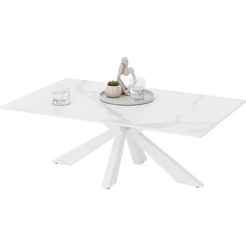 Couchtisch STOLKOM "Noah Wohnzimmertisch Keramik, Weiß marmoriert, BxHxT 110x40x70 cm", weiß (weiß marmoriert, weiß, weiß, weiß marmoriert), H:40cm, Tische, Couchtisch, Keramikoberfläche weiß marmoriert, 4-Fuß Gestell in weiß