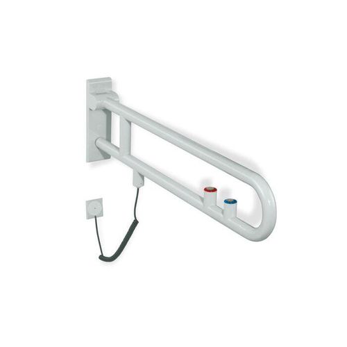Hewi 801 E-Stützklappgriff 801.50.71584 850 mm, umbra, Spül-/Funktionstaste, roter Ring