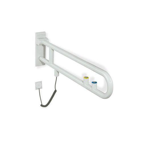 Hewi 801 E-Stützklappgriff 801.50.72086 900 mm, sand, Spül-/Funktionstaste, gelber Ring