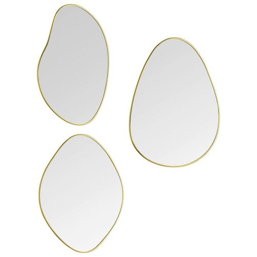 Spiegelset, Gold, Glas, 3-teilig, 28x22x0.4 cm, senkrecht und waagrecht montierbar, Spiegel, Wandspiegel