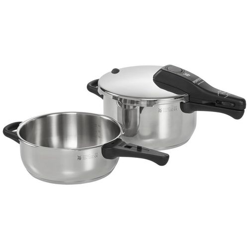 WMF Schnellkochtopfset Perfect, Edelstahl, Metall, 2-teilig, 4,5 L, abnehmbare Griffe, 2-Stufen-Garregler, Kochen, Töpfe, Schnellkochtöpfe