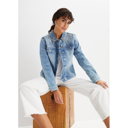bonprix Jeansjacke mit Strass-Applikation, blau, Gr.42, Moderne Hose mit hochwertiger Dekoration, 98% Baumwolle