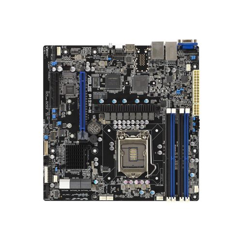 ASUS P12R-M/ASMB10 LGA-1200.C252 Server-Mainboard. 4 DIMM-Steckplätze. 1 PCIe x8-Steckplatz. 1 PCIe x16-Steckplatz. 6 SATA-Anschlüsse. 1 M.2-Steckplatz. 2 x Intel® I210AT + 1 x Management-LAN. ASMB10. MicroATX.