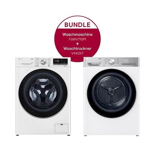 LG Waschmaschine Weiß (10,5 kg, 1.600 U./Min., EEK A) + Trockner (10 kg, EEK A+++) mit Dual Inverter Wärmepumpentechnologie F6WV710P1.V9A2XT