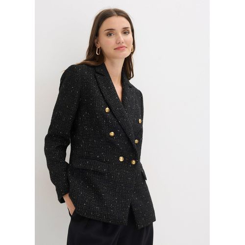 bonprix zweireihiger Bouclé-Blazer, schwarz, Gr.40, Modischer Blazer mit Zierknöpfen