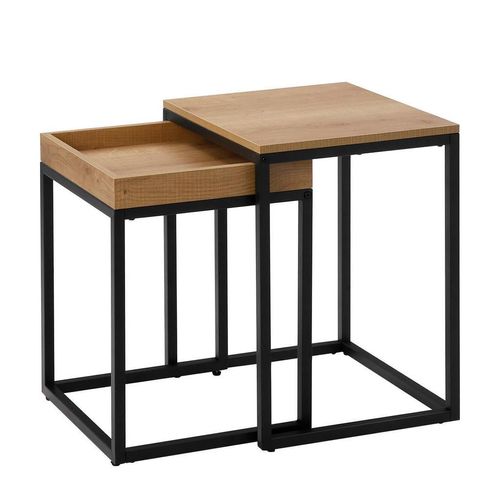 Boxxx Beistelltischset, Eiche, Metall, Holzwerkstoff, 2-teilig, eckig, U-Form, 38-45x51-55x40 cm, offenes Fach, einfacher Aufbau, Wohnzimmer, Wohnzimmertische, Satztische