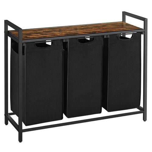 Mid.you Wäschekorb, Braun, Schwarz, Metall, Textil, Holzwerkstoff, 114 L, rechteckig, 92.5x72x33 cm, zusammenfaltbar, Ordnen & Aufbewahren, Wäschekörbe & Tonnen