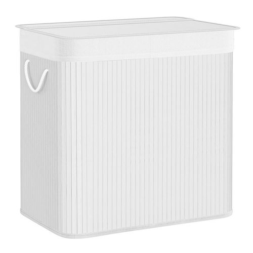 Wäschekorb , Weiß , Metall, Textil, Naturmaterialien , 150 L , 60x61.5x40 cm , Tragegriffe, Deckel, Innenfutter , Ordnen & Aufbewahren, Wäschekörbe & Tonnen