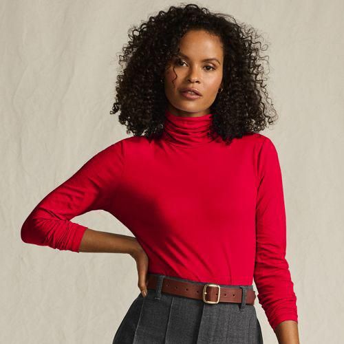 Rollkragenshirt aus Baumwoll/Modalmix, Damen,  Rot, Baumwolle/Elasthan/Baumwolle Modal, by Lands' End