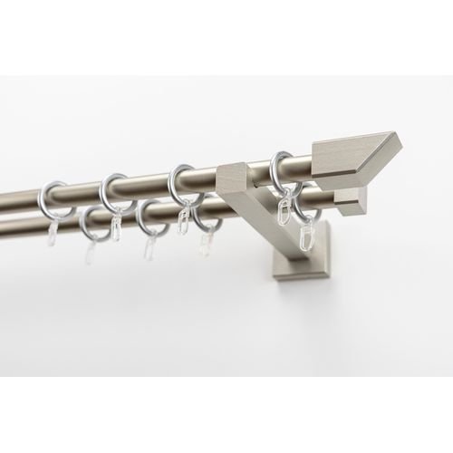 Gardinenstange GARESA "CUBUS", silber (mattchromfarben), L:450cm Ø:20mm, Holzwerkstoff, Metall, Gardinenstangen, Gardinenstange, Vorhanggarnitur, verlängerbar, Endknopf abgeschrägt, mit Ringe