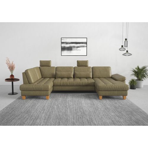 Wohnlandschaft SIT & MORE "Westham U-Form", grün (olive), B:338cm H:88cm T:172cm, 100% Polyester, Sofas, Wohnlandschaft, wahlweise mit Bettfunktion, Bettkasten, Sitztiefenverstellung