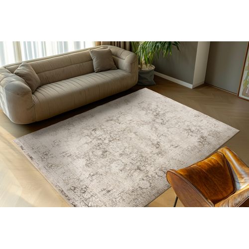 Teppich OBSESSION "My Bella 233", grau, B:160cm H:13mm L:230cm, Polyester, Teppiche, Teppich, Orient Optik, Hoch-Tief Effekt, mit Fransen, Vintage Design