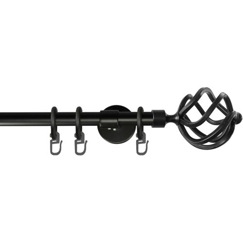Gardinenstange GARESA "RUSTIKA", schwarz, L:400cm Ø:16mm, Metall, Gardinenstangen, Gardinenstange, rustikale Vorhanggarnitur, verlängerbar, m. Ringe, Endknopf Korb