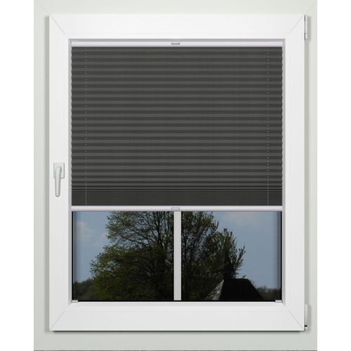 Plissee INDEKO "simple", grau (anthrazit, weiß), B:106cm H:220cm, Obermaterial: 94% Polyester, 6% sonstige Fasern, Plissees, Plissee, nach Maß