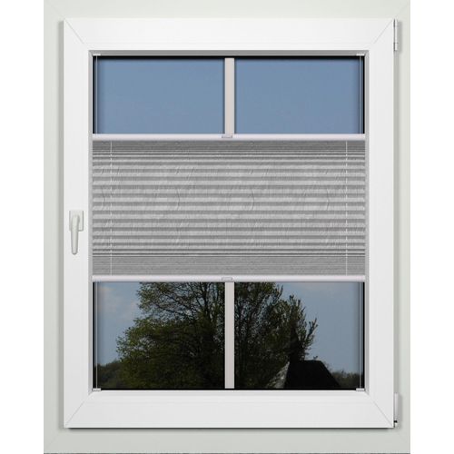 Plissee INDEKO "advanced", grau (grau, weiß), B:85cm H:220cm, Obermaterial: 94% Polyester, 6% sonstige Fasern, Plissees, Plissee, Crushed-Optik, nach Maß