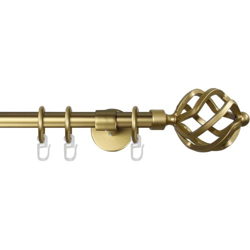 Gardinenstange GARESA "RUSTIKA", gold (mattgoldfarben), L:230cm Ø:16mm, Metall, Gardinenstangen, Gardinenstange, rustikale Vorhanggarnitur, verlängerbar, m. Ringe, Endknopf Korb