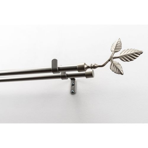 Gardinenstange GARESA "SHEET mit offenem Träger", silber (mattchromfarben), L:210cm Ø:16mm, Metall, Gardinenstangen, Gardinenstange, Vorhanggarnitur, verlängerbar, Knopf mit Blätter, ohne Ringe