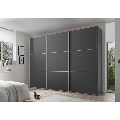 Schwebetürenschrank STAUD "Includo, kurze Lieferzeit: "Premium Variante in Weiß in 249cm Breite", dekor vulkan, B:280cm H:222cm T:68cm, Holzwerkstoff, Schränke, Schwebetürenschrank