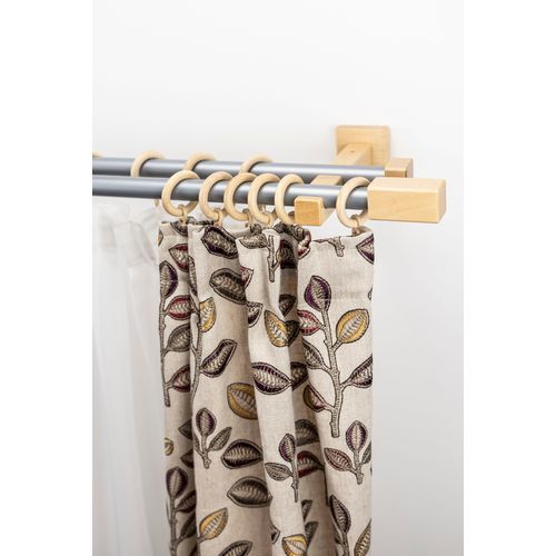 Gardinenstange GARESA "CUBUS", beige (natur, chromfarben), L:360cm Ø:20mm, Holzwerkstoff, Metall, Gardinenstangen, Gardinenstange, Vorhanggarnitur, verlängerbar, Endknopf eckig, mit Ringe