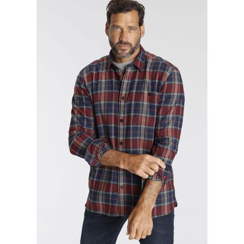 Flanellhemd MAN'S WORLD, Herren, Gr. 5XL (51/52), N-Gr, grau (blau, rot, grau), Flanell, Obermaterial: 100% Baumwolle, kariert, regular fit, 2-Knopf-Manschette, Hemden Flanellhemd, Karomuster, Topseller